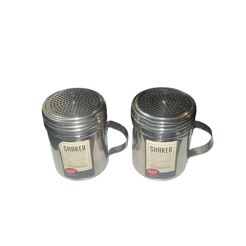 TableCraft 10oz Stainless Steel Dredge Shaker Set of 2 with Handle Silver